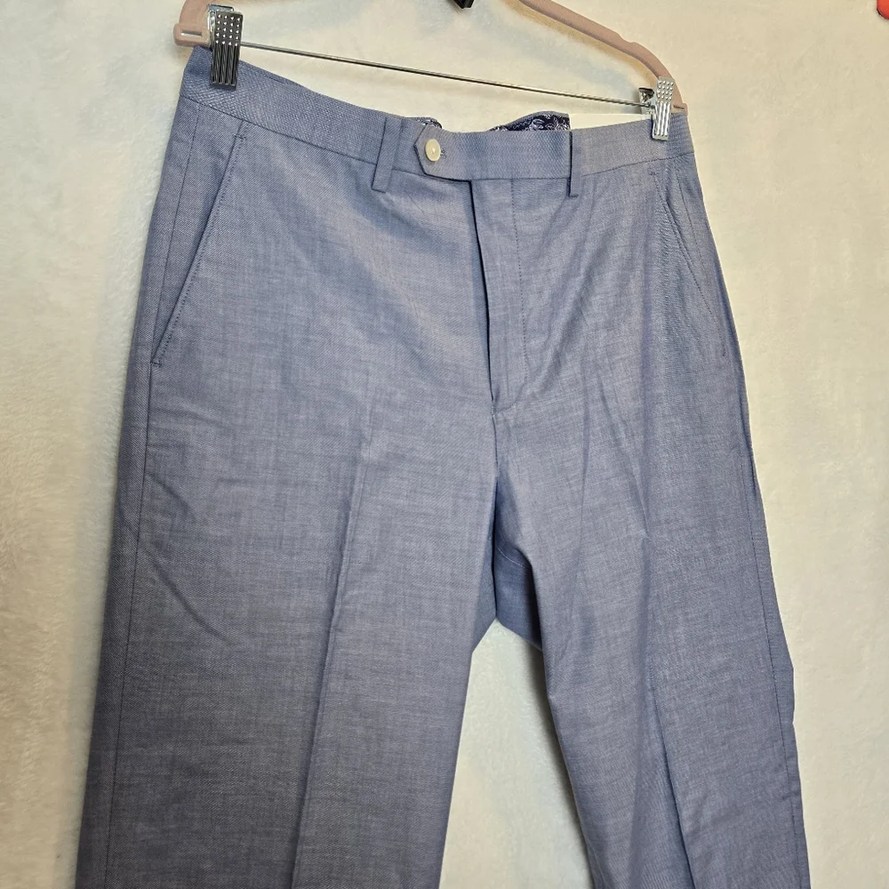 NWT Ralph Lauren UltraFlex 100% Cotton Edgewood Dress Pants Light Blue 34x30